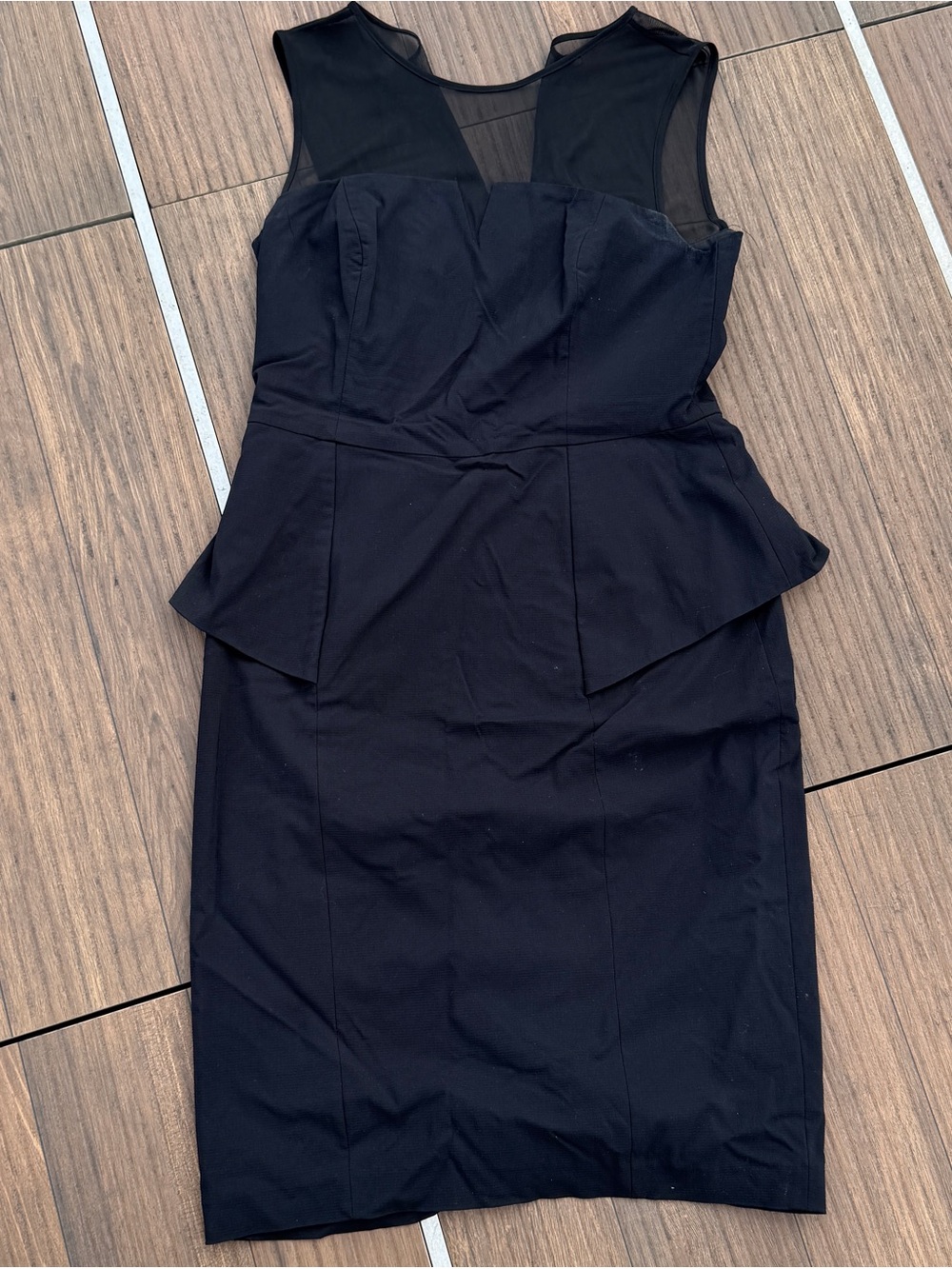 Cache Black Sleeveless Peplum Sheath Dress with Mesh